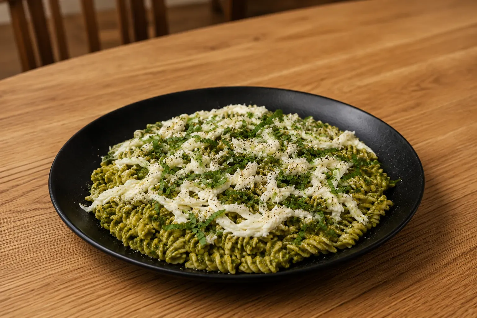 pisztáciapesztós fusilli mozzarellával